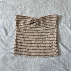 Striped Knit Strapless Crop Top in Cream and Mauve
